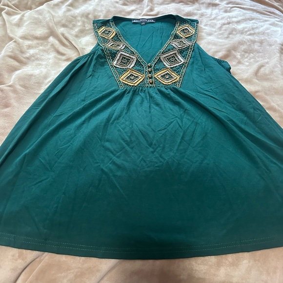 Brixon Ivy Green Embellished Sleeveless Tank Top L - Picture 3 of 5